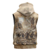 Buffalo Skull Sleeveless Hoodie Feathers Tribal Map and Historical Indigenous Native American Heritage Bison - Wonder Print Shop