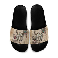 Buffalo Skull Slide Sandals Feathers Tribal Map and Historical Indigenous Native American Heritage Bison - Wonder Print Shop