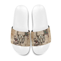 Buffalo Skull Slide Sandals Feathers Tribal Map and Historical Indigenous Native American Heritage Bison - Wonder Print Shop