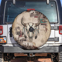 Buffalo Skull Spare Tire Cover Feathers Tribal Map and Historical Indigenous Native American Heritage Bison - Wonder Print Shop