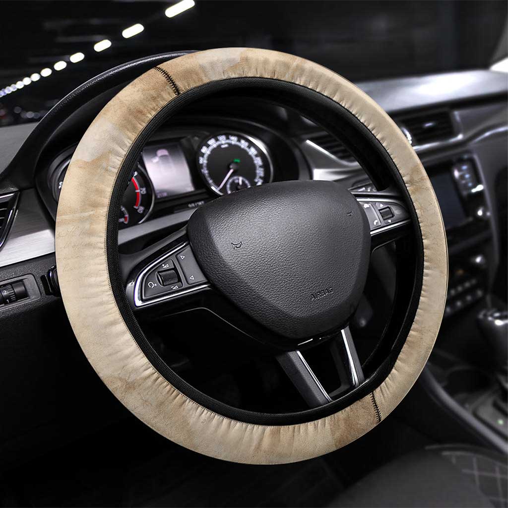 Buffalo Skull Steering Wheel Cover Feathers Tribal Map and Historical Indigenous Native American Heritage Bison - Wonder Print Shop