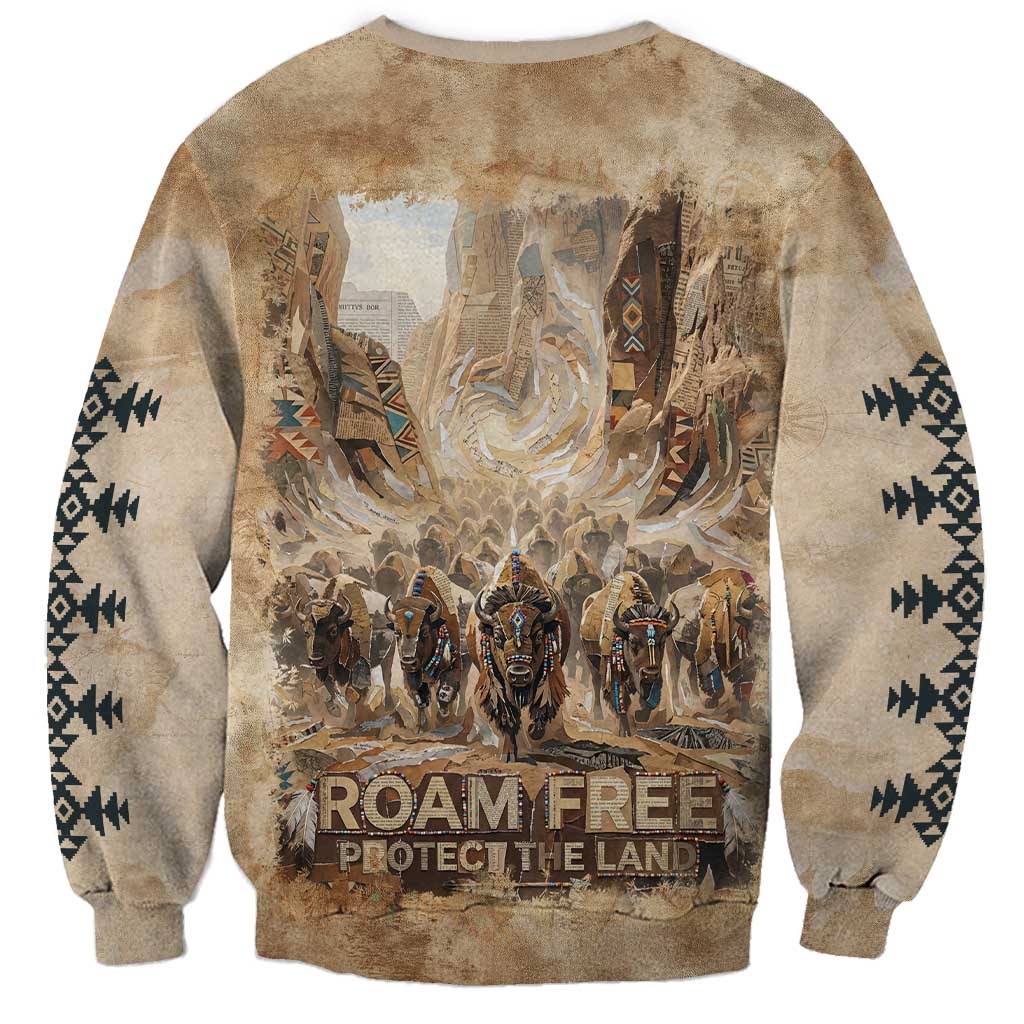 Buffalo Skull Sweatshirt Feathers Tribal Map and Historical Indigenous Native American Heritage Bison - Wonder Print Shop