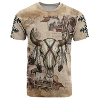 Buffalo Skull T Shirt Feathers Tribal Map and Historical Indigenous Native American Heritage Bison - Wonder Print Shop