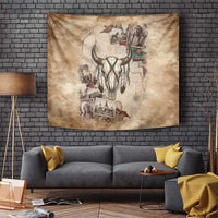 Buffalo Skull Tapestry Feathers Tribal Map and Historical Indigenous Native American Heritage Bison - Wonder Print Shop