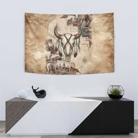 Buffalo Skull Tapestry Feathers Tribal Map and Historical Indigenous Native American Heritage Bison - Wonder Print Shop