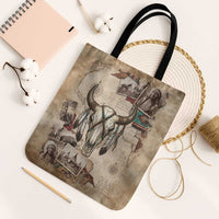 Buffalo Skull Tote Bag Feathers Tribal Map and Historical Indigenous Native American Heritage Bison - Wonder Print Shop