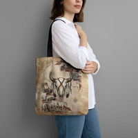 Buffalo Skull Tote Bag Feathers Tribal Map and Historical Indigenous Native American Heritage Bison - Wonder Print Shop