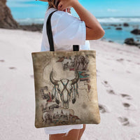 Buffalo Skull Tote Bag Feathers Tribal Map and Historical Indigenous Native American Heritage Bison - Wonder Print Shop