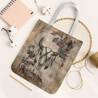 Buffalo Skull Tote Bag Feathers Tribal Map and Historical Indigenous Native American Heritage Bison - Wonder Print Shop
