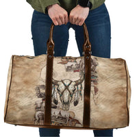 Buffalo Skull Travel Bag Feathers Tribal Map and Historical Indigenous Native American Heritage Bison - Wonder Print Shop