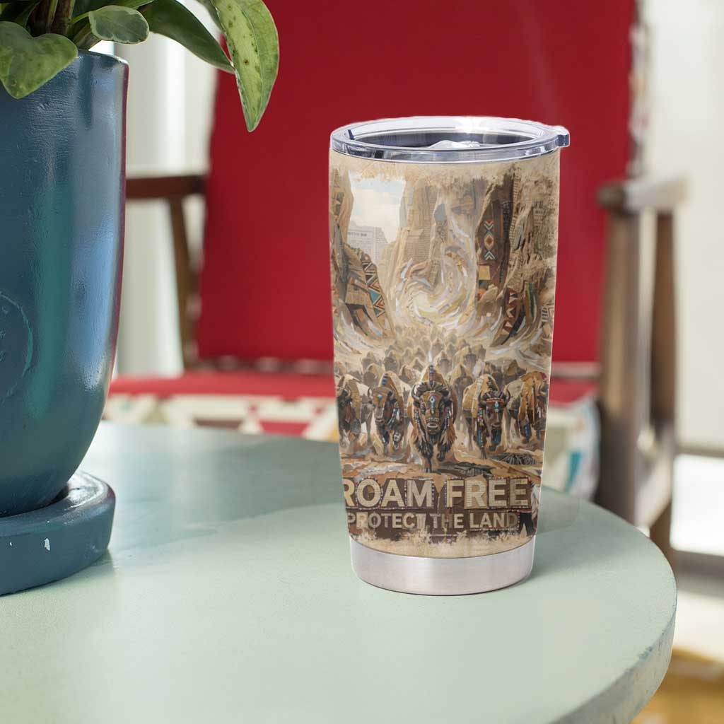 Buffalo Skull Tumbler Cup Feathers Tribal Map and Historical Indigenous Native American Heritage Bison - Wonder Print Shop