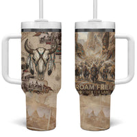 Buffalo Skull Tumbler With Handle Feathers Tribal Map and Historical Indigenous Native American Heritage Bison - Wonder Print Shop
