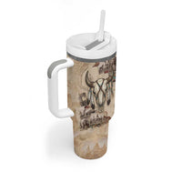 Buffalo Skull Tumbler With Handle Feathers Tribal Map and Historical Indigenous Native American Heritage Bison - Wonder Print Shop