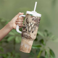 Buffalo Skull Tumbler With Handle Feathers Tribal Map and Historical Indigenous Native American Heritage Bison - Wonder Print Shop
