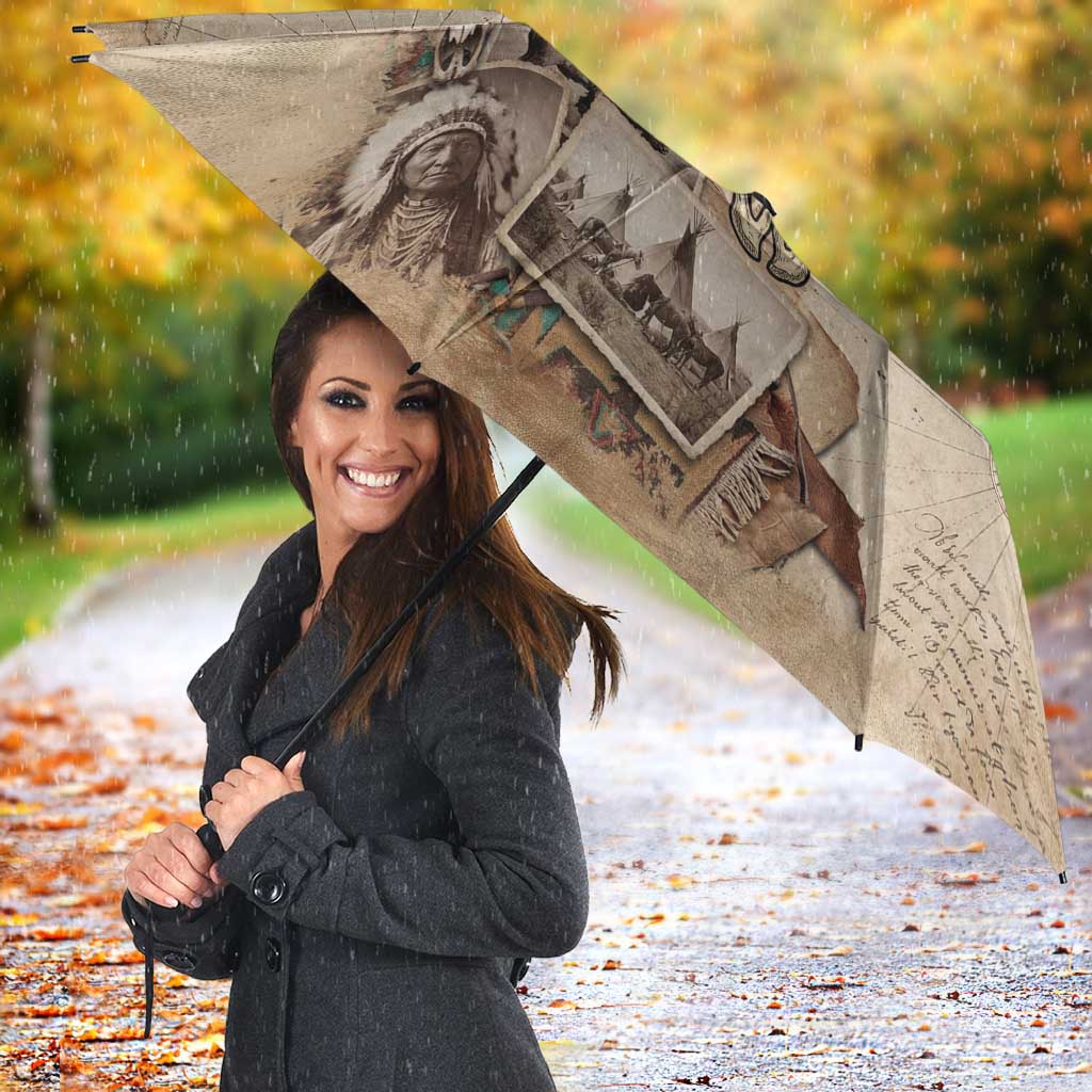 Buffalo Skull Umbrella Feathers Tribal Map and Historical Indigenous Native American Heritage Bison - Wonder Print Shop