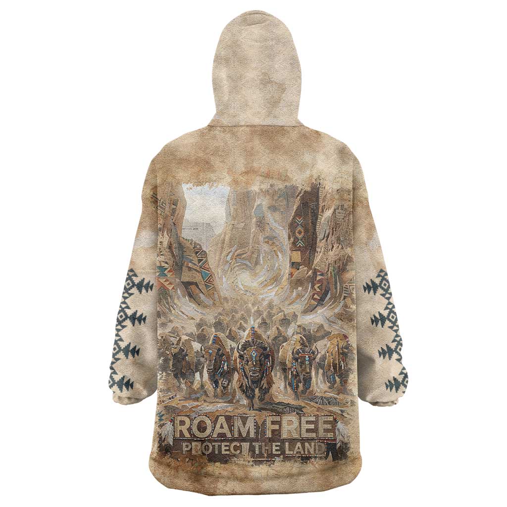 Buffalo Skull Wearable Blanket Hoodie Feathers Tribal Map and Historical Indigenous Native American Heritage Bison - Wonder Print Shop