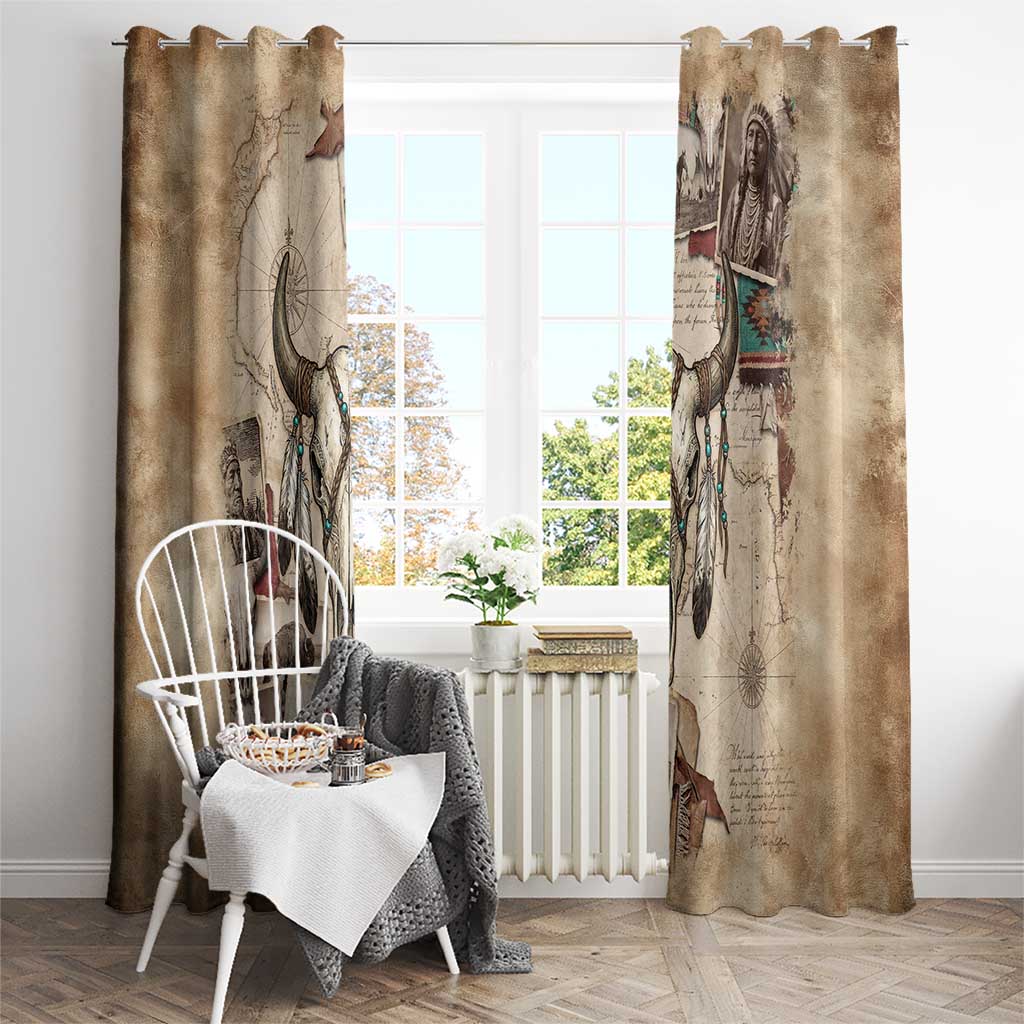 Buffalo Skull Window Curtain Feathers Tribal Map and Historical Indigenous Native American Heritage Bison - Wonder Print Shop