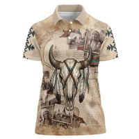 Buffalo Skull Women Polo Shirt Feathers Tribal Map and Historical Indigenous Native American Heritage Bison - Wonder Print Shop