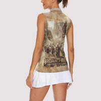 Buffalo Skull Women Sleeveless Polo Shirt Feathers Tribal Map and Historical Indigenous Native American Heritage Bison - Wonder Print Shop
