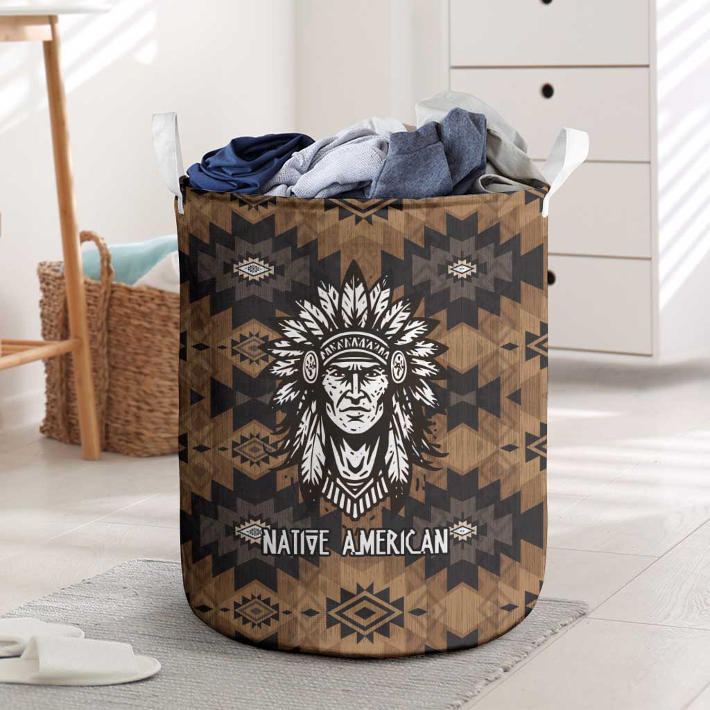 Native American Chief Warrior Laundry Basket Feather Headdress and Horse Tribal Arrow Pattern - Wonder Print Shop