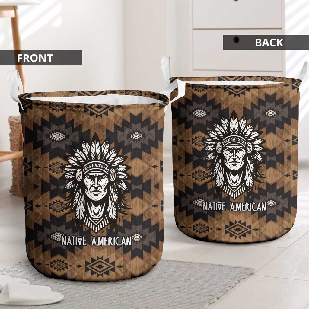 Native American Chief Warrior Laundry Basket Feather Headdress and Horse Tribal Arrow Pattern - Wonder Print Shop