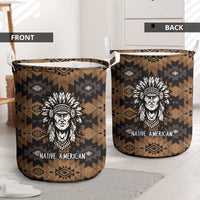 Native American Chief Warrior Laundry Basket Feather Headdress and Horse Tribal Arrow Pattern - Wonder Print Shop