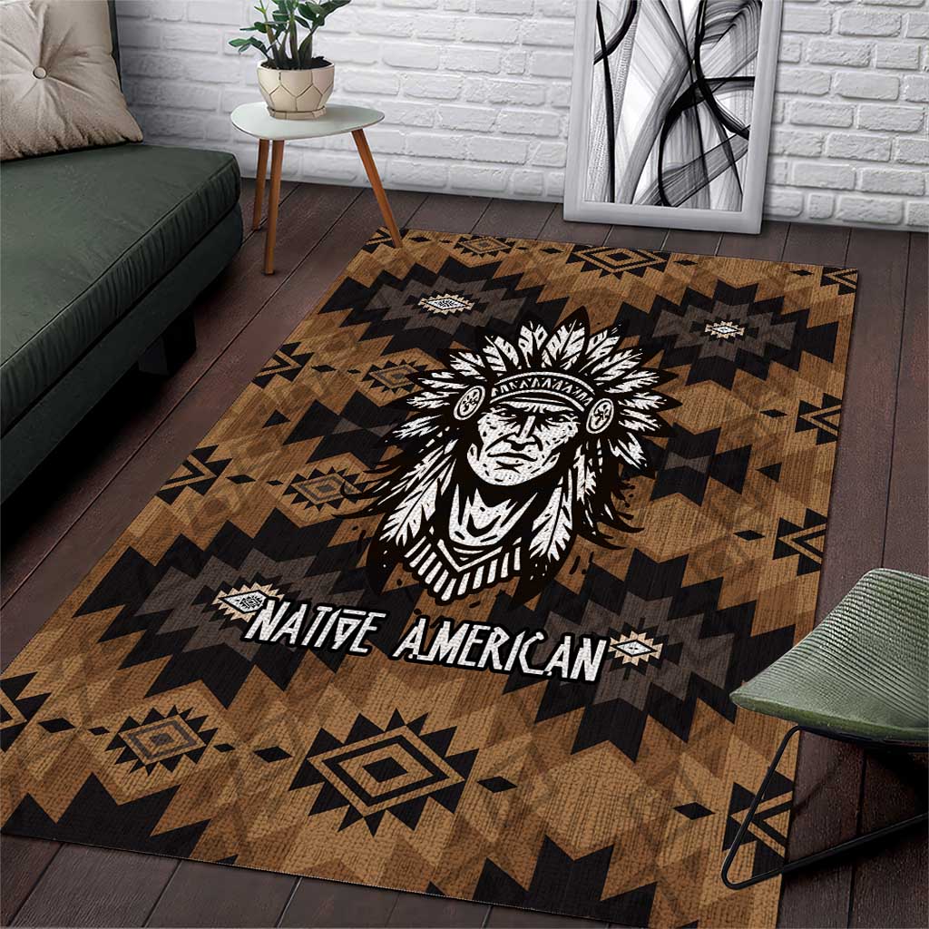 Native American Chief Warrior Area Rug Feather Headdress and Horse Tribal Arrow Pattern - Wonder Print Shop