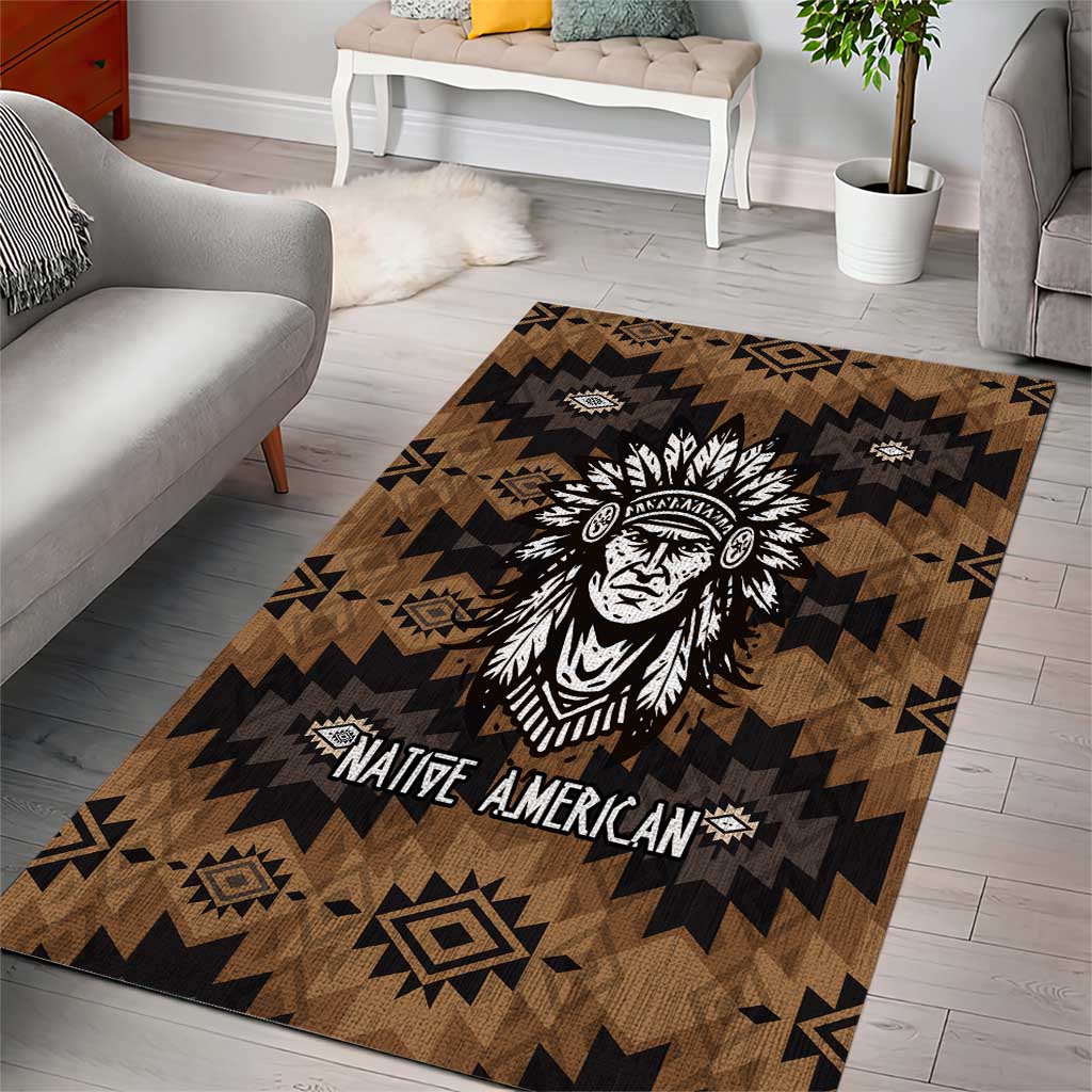 Native American Chief Warrior Area Rug Feather Headdress and Horse Tribal Arrow Pattern - Wonder Print Shop
