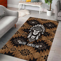 Native American Chief Warrior Area Rug Feather Headdress and Horse Tribal Arrow Pattern - Wonder Print Shop