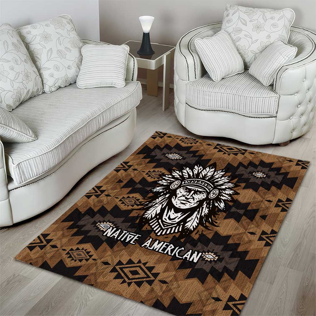 Native American Chief Warrior Area Rug Feather Headdress and Horse Tribal Arrow Pattern - Wonder Print Shop