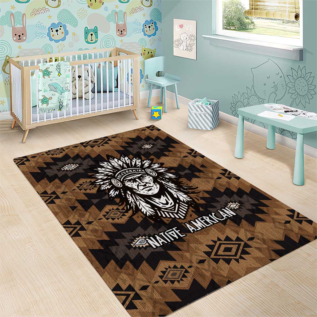 Native American Chief Warrior Area Rug Feather Headdress and Horse Tribal Arrow Pattern - Wonder Print Shop