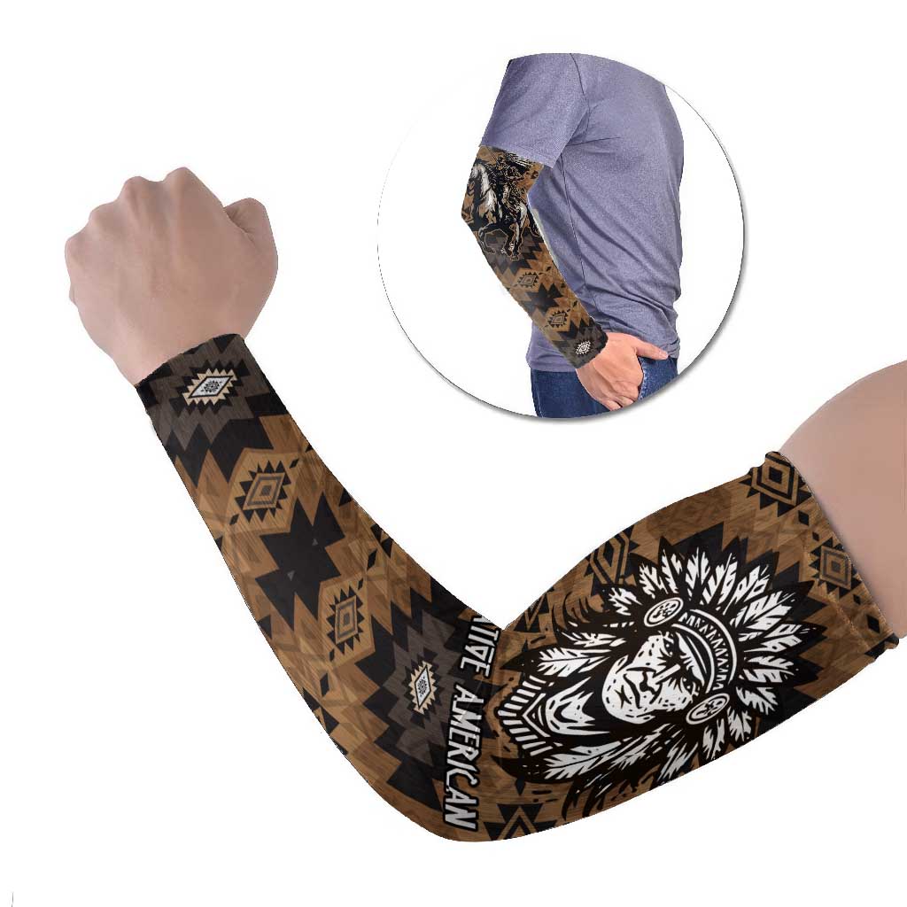 Native American Chief Warrior Arm Sleeves Feather Headdress and Horse Tribal Arrow Pattern - Wonder Print Shop