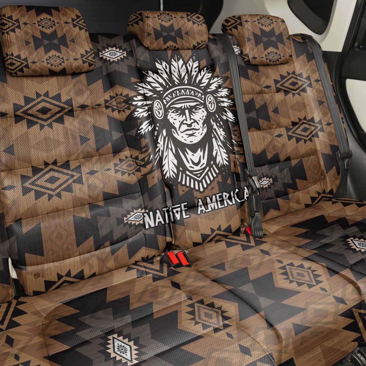 Native American Chief Warrior Back Car Seat Cover Feather Headdress and Horse Tribal Arrow Pattern - Wonder Print Shop