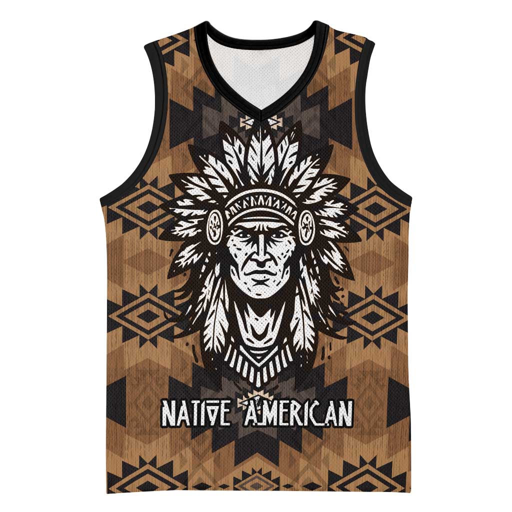 Native American Chief Warrior Basketball Jersey Feather Headdress and Horse Tribal Arrow Pattern - Wonder Print Shop