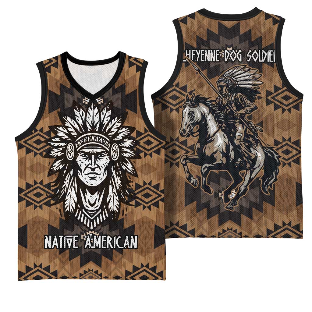 Native American Chief Warrior Basketball Jersey Feather Headdress and Horse Tribal Arrow Pattern - Wonder Print Shop
