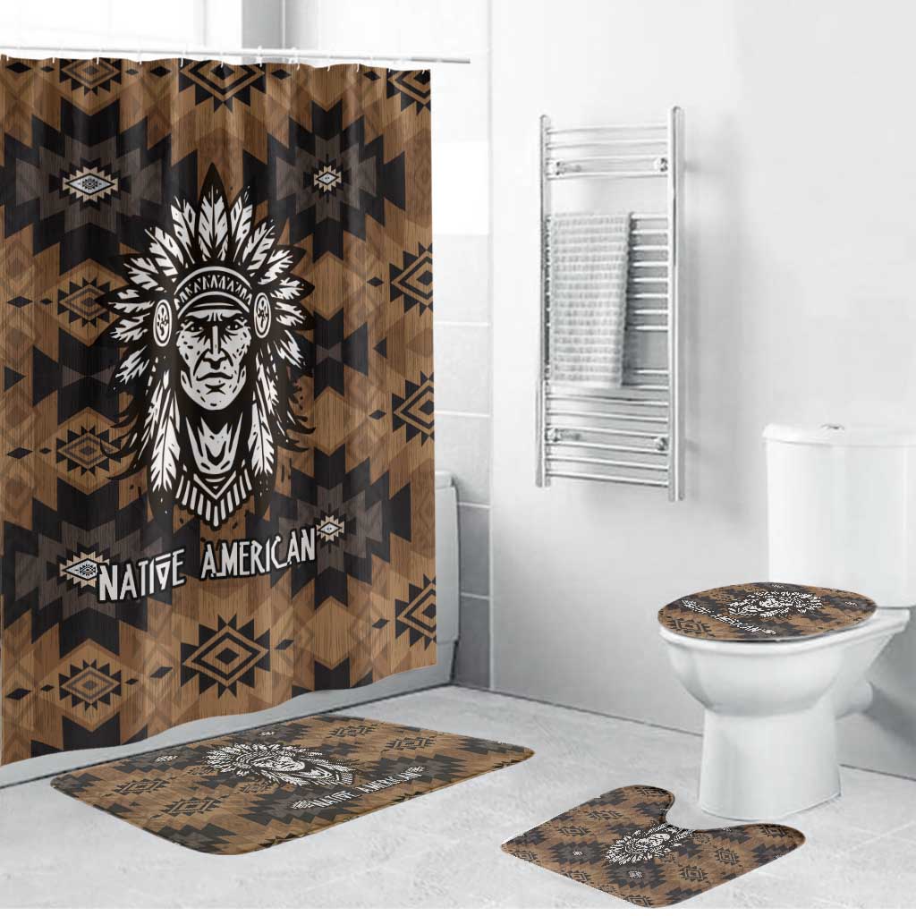Native American Chief Warrior Bathroom Set Feather Headdress and Horse Tribal Arrow Pattern - Wonder Print Shop