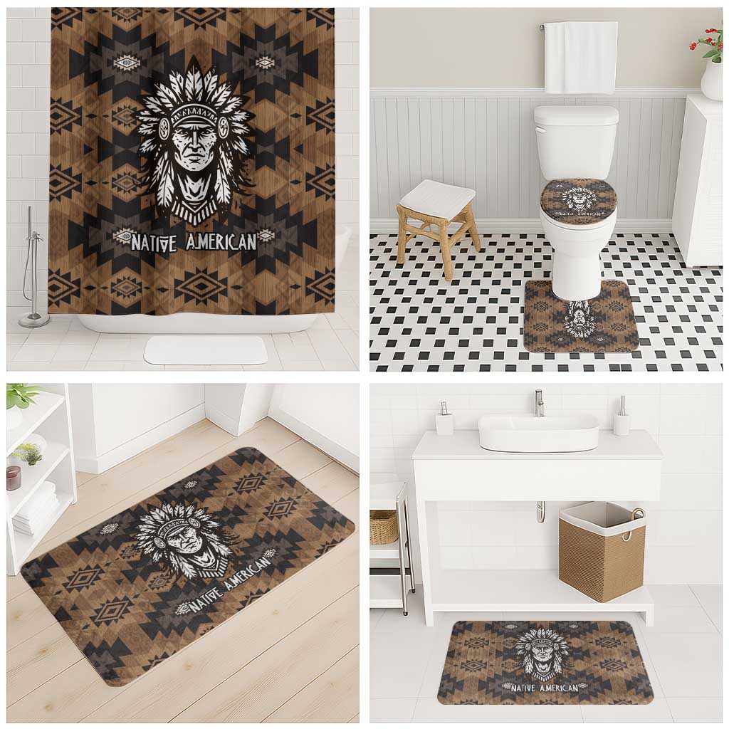 Native American Chief Warrior Bathroom Set Feather Headdress and Horse Tribal Arrow Pattern - Wonder Print Shop