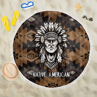 Native American Chief Warrior Beach Blanket Feather Headdress and Horse Tribal Arrow Pattern - Wonder Print Shop