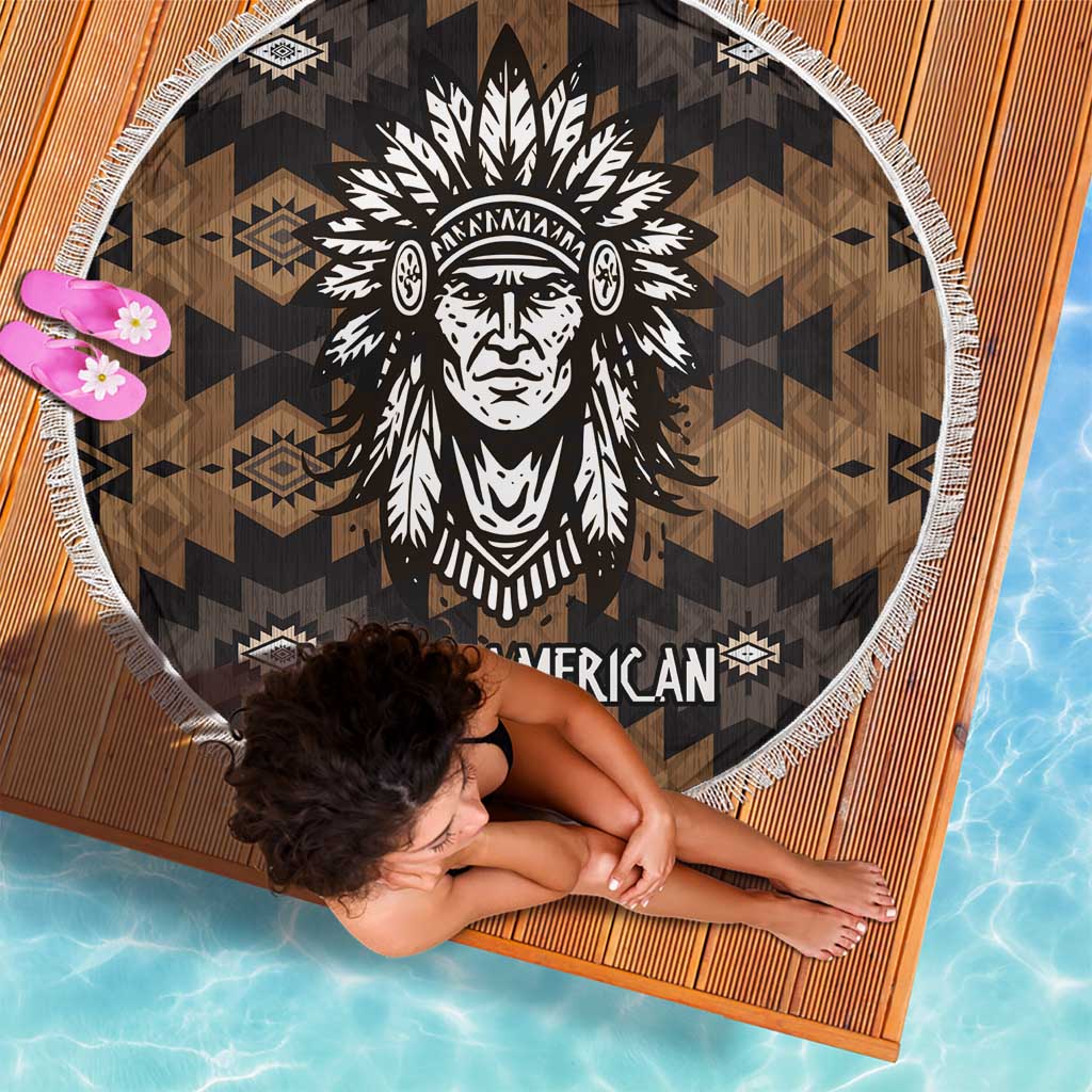 Native American Chief Warrior Beach Blanket Feather Headdress and Horse Tribal Arrow Pattern - Wonder Print Shop