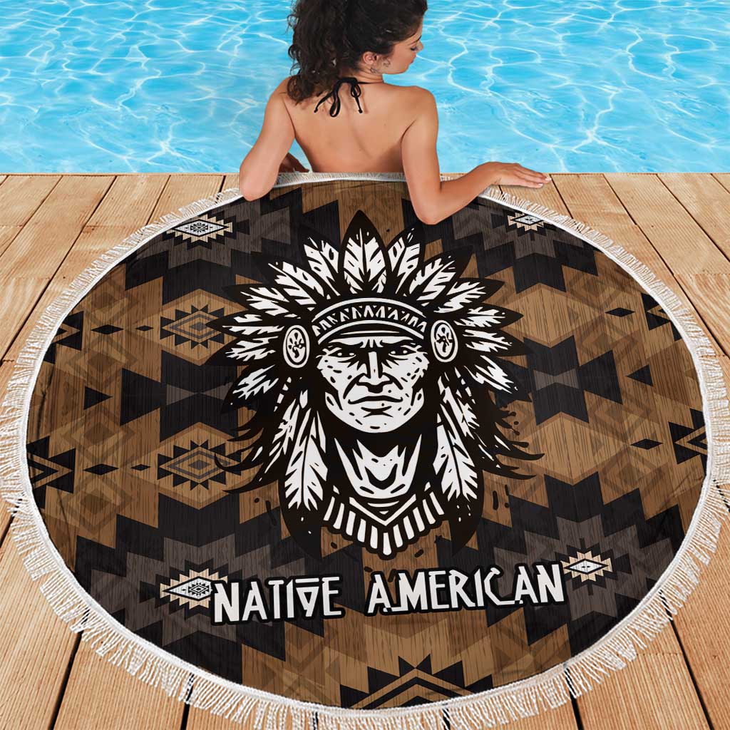 Native American Chief Warrior Beach Blanket Feather Headdress and Horse Tribal Arrow Pattern - Wonder Print Shop