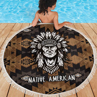 Native American Chief Warrior Beach Blanket Feather Headdress and Horse Tribal Arrow Pattern - Wonder Print Shop