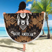 Native American Chief Warrior Beach Blanket Feather Headdress and Horse Tribal Arrow Pattern - Wonder Print Shop