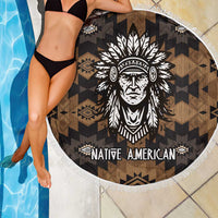 Native American Chief Warrior Beach Blanket Feather Headdress and Horse Tribal Arrow Pattern - Wonder Print Shop