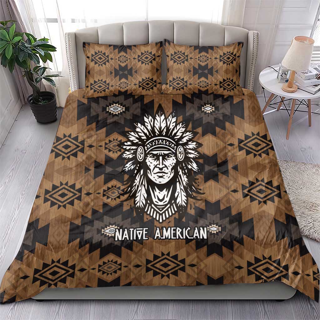 Native American Chief Warrior Bedding Set Feather Headdress and Horse Tribal Arrow Pattern - Wonder Print Shop
