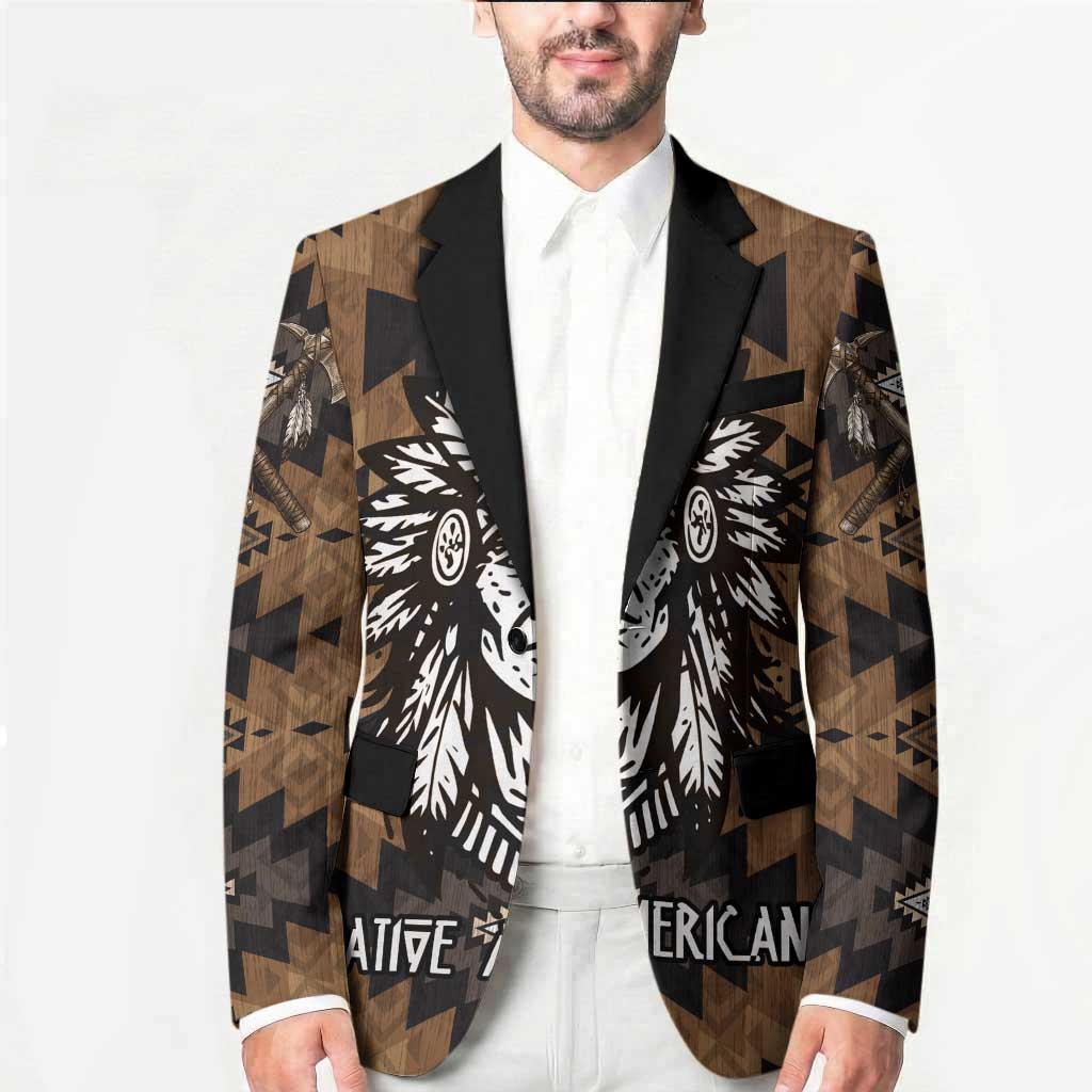 Native American Chief Warrior Blazer Feather Headdress and Horse Tribal Arrow Pattern - Wonder Print Shop