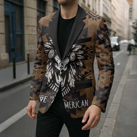 Native American Chief Warrior Blazer Feather Headdress and Horse Tribal Arrow Pattern - Wonder Print Shop