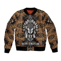 Native American Chief Warrior Bomber Jacket Feather Headdress and Horse Tribal Arrow Pattern - Wonder Print Shop