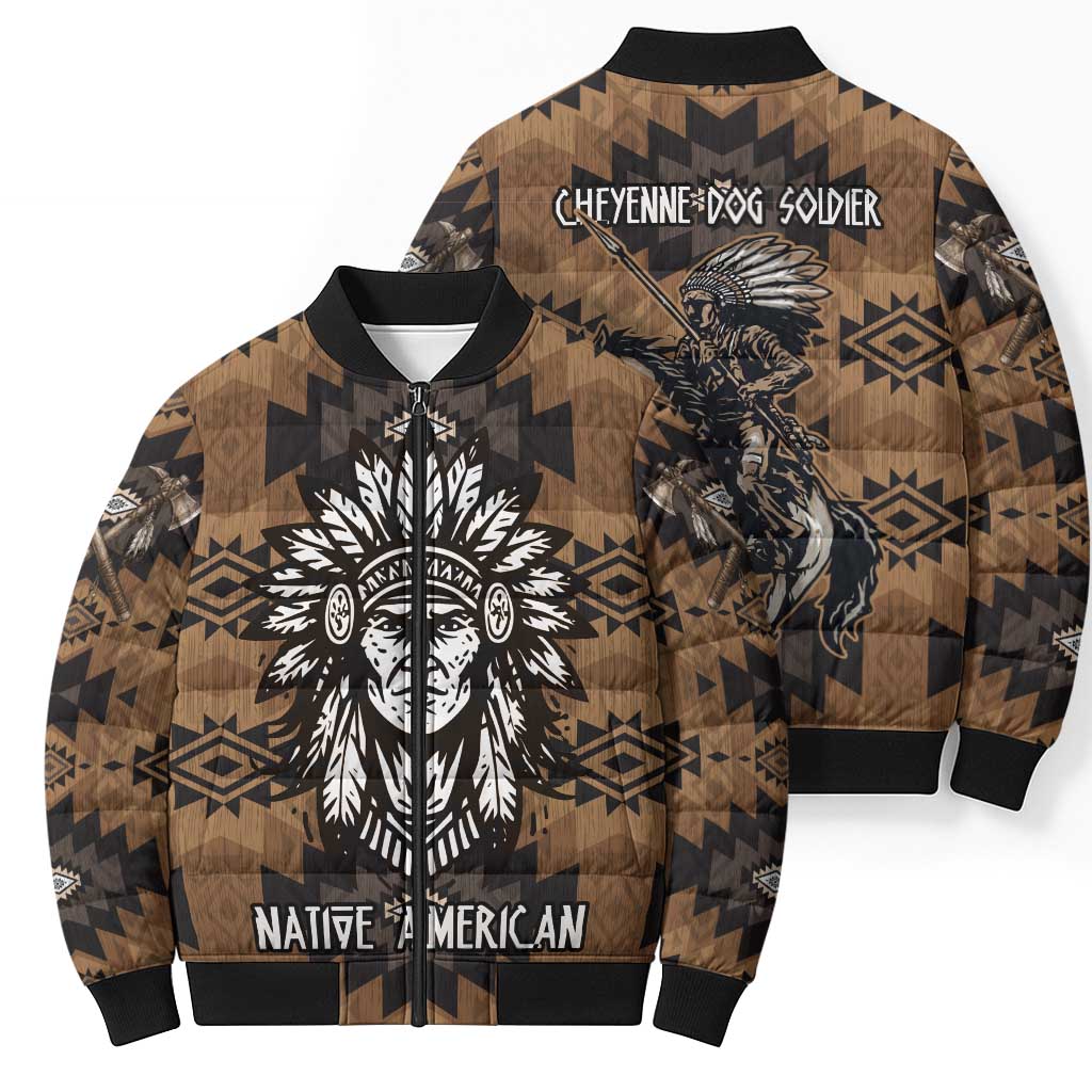 Native American Chief Warrior Bomber Puffer Jacket Feather Headdress and Horse Tribal Arrow Pattern - Wonder Print Shop
