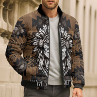 Native American Chief Warrior Bomber Puffer Jacket Feather Headdress and Horse Tribal Arrow Pattern - Wonder Print Shop