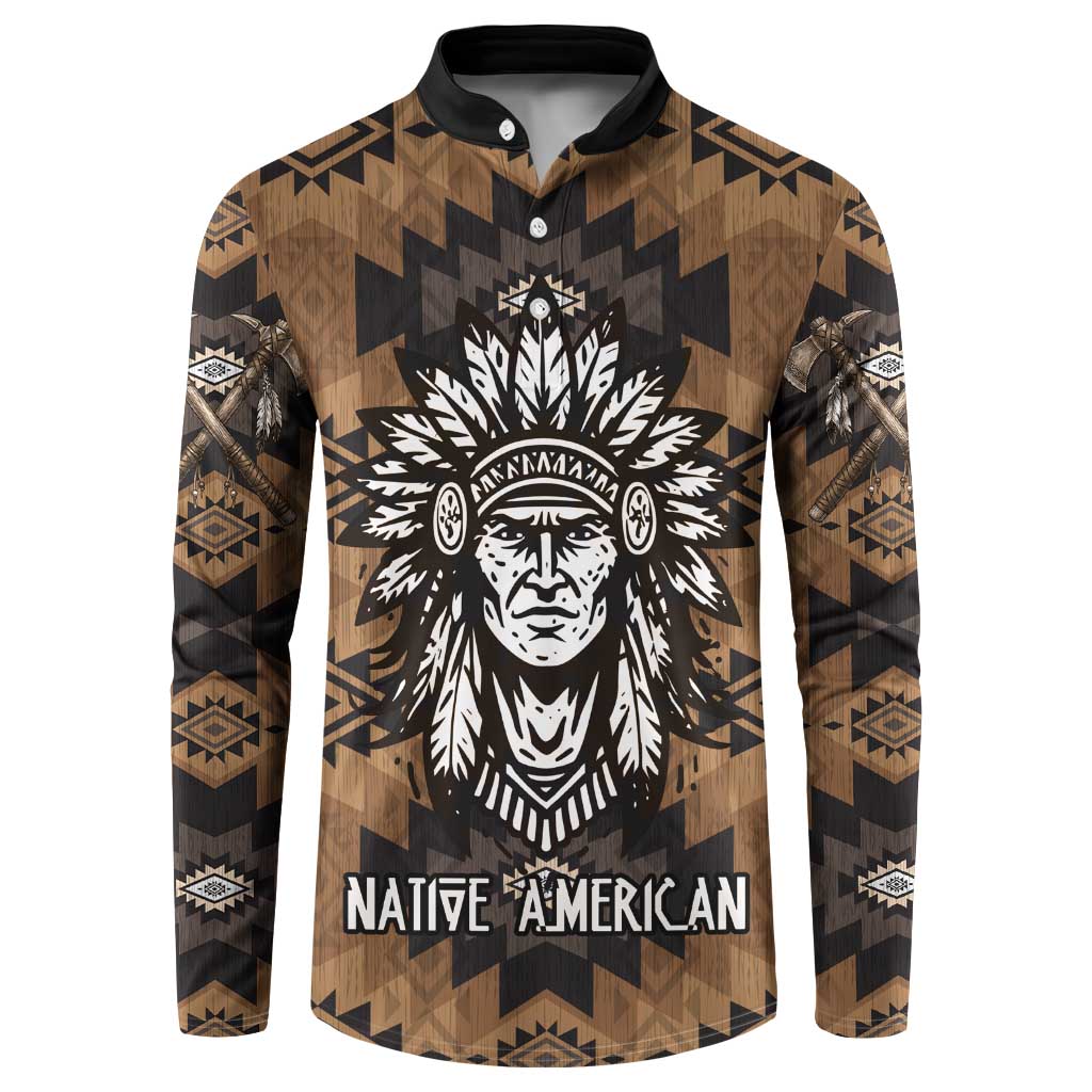 Native American Chief Warrior Button Sweatshirt Feather Headdress and Horse Tribal Arrow Pattern - Wonder Print Shop